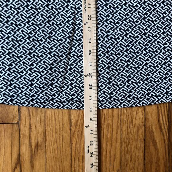 Tyler Boe EUC Women's Black Geo Print Mock Neck Dress Faux Leather Accents S - Picture 3 of 7